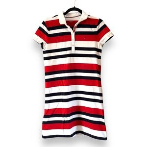 Tommy Hilfiger Striped Polo Shirt Dress Red White Blue Size Medium Preppy